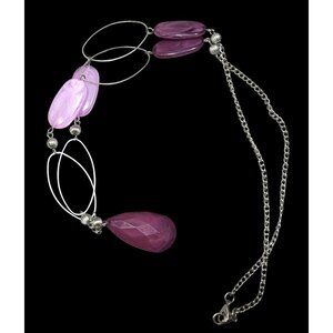 Whimsical Purple Gemmed Silver Tone Necklace